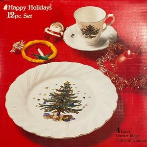 Christmas Dishes 4 Place settings per box.  3 boxes available sold separately